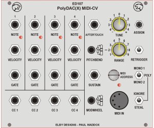Eurorack Module ED107 PolyDAC 4-Channel MIDI-CV 30HP from Other/unknown