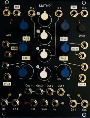 Eurorack Module Maths Black Grayscale with Blue Knobs (Panel) from Grayscale