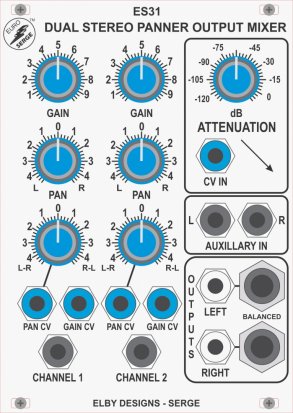 Eurorack Module ES31 Stereo Panner Mixer from Elby Designs