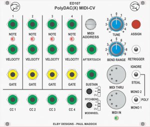 Eurorack Module ED107 PolyDAC 4-Channel MIDI-CV from Elby Designs