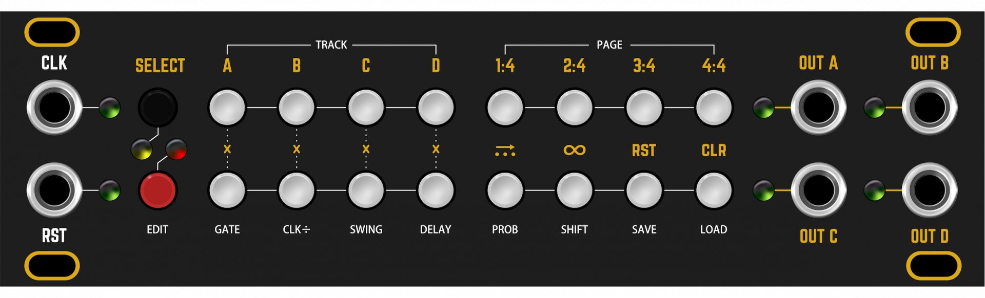 Other/unknown Dusty Clouds - Steppy 1U Matte Black / Gold panel - Eurorack  Module on ModularGrid