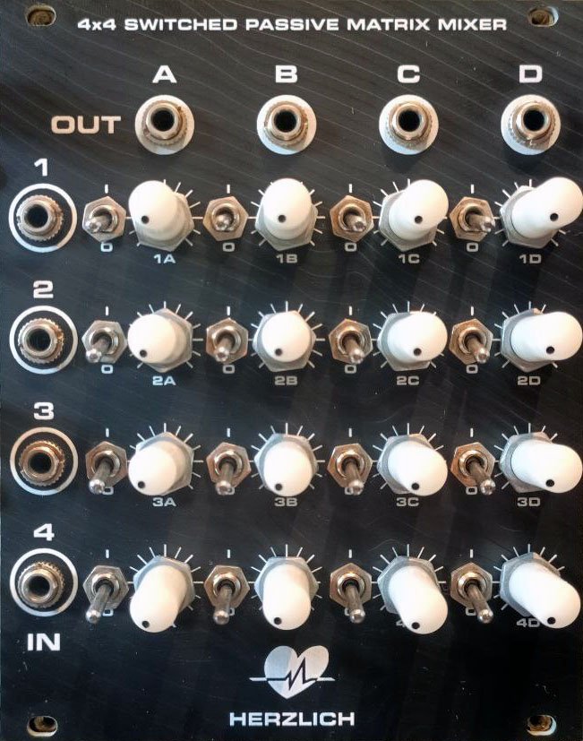 Herzlich Labs 4x4 Switched Passive Matrix Mixer Eurorack Module on