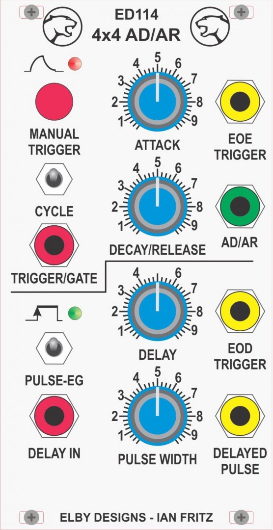 Elby Designs IF114 4x4 AD/AR Delay Generator Eurorack Module on